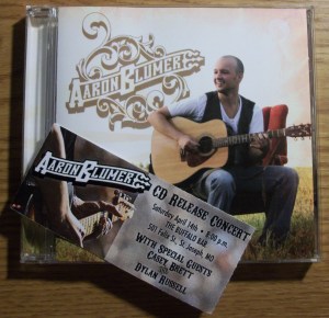 Aaron Blumer CD Release show ticket with his self-titled debut album.