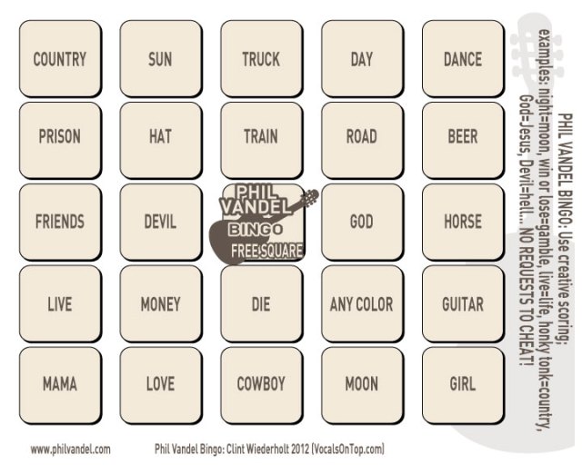 Phil Vandel Country Bingo card Phil Vandel Country Bingo card