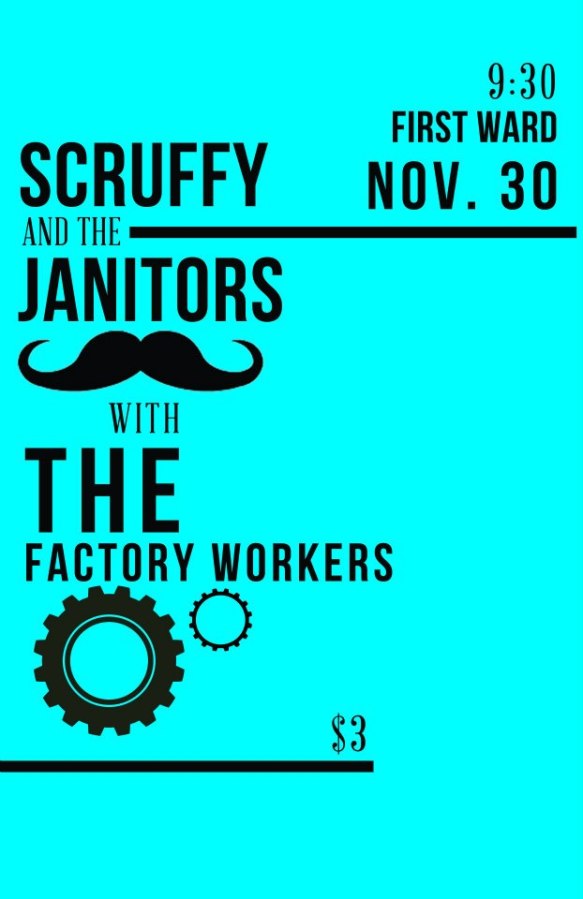 Scruffy & The Janitors album release poster.