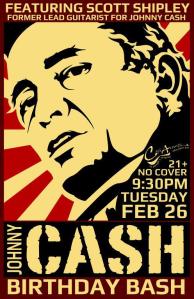 Scott Shipley's Johnny Cash birthday bash at the Cafe Acoustic poster.