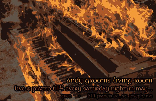 Andy Grooms Living Rooms poster for his series of shows at Piatto 614 during May 2013.