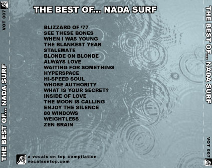 The back, or "u-card" of the Vocals On Top compilation, The Best of... Nada Surf