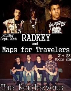 The gig poster for Radkey and Maps For Travelers' show at The Rendezvous in St. Joseph, MO 9/20/13.