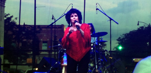 76 year old Wanda Jackson climbs on stage and performs in Columbia, Missouri on 7/30/14 for her 60th year of playing music.