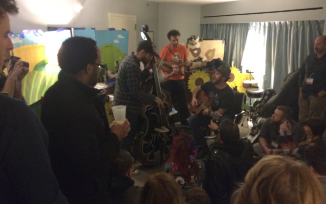 Possessed By Paul James (Konrad Wert) performs live at the Folk Alliance International Conference in Kansas City, Missouri on 2/21/15.  He performed official showcases as well as private showcases that took place in hotel rooms as shown above.