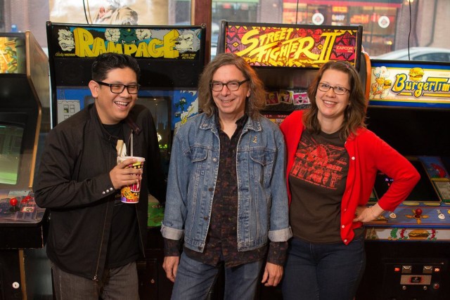 Deco Auto (Steven Garcia, Pat Tomek and Tracey Flowers) pose for their Tuning Fork cover shoot in the Screenland Amour Arcade in North Kansas City, MO.